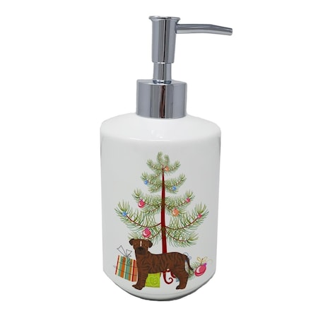 Carolines Treasures 7 x 3.5 in. Bullboxer Christmas Tree Ceramic Soap Dispenser CK3809SOAP